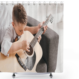 Personality  Cropped View Of Dad Teaching Son To Play Acoustic Guitar At Home Shower Curtains
