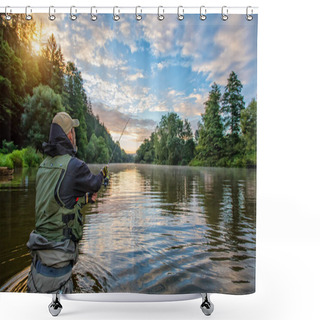 Personality  Sport Fisherman Hunting Fish. Outdoor Fishing In River Shower Curtains