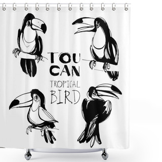 Personality  Tropical Summerset With Toucan Birds. Ink Splatter Grunge Style. Shower Curtains