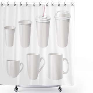 Personality  Collection Of Various White Coffee Cups Shower Curtains