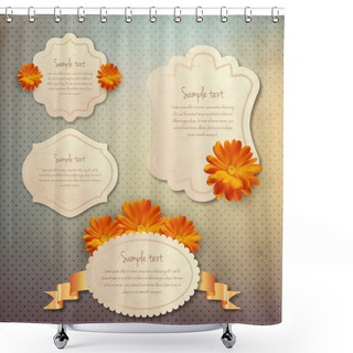 Personality  Vintage Frames Set With Flowers Shower Curtains