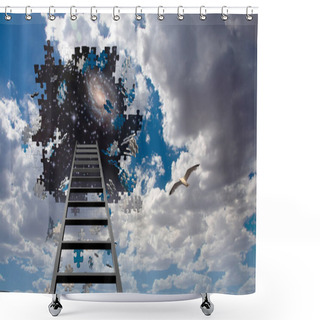 Personality  Puzzle Piece Hole In Sky, Falling Pieces And Ladder. Seagull In Flight Shower Curtains