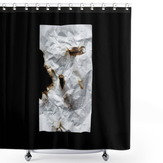Personality  Top View Of Empty White Crumpled And Burnt Vintage Paper Isolated On Black Shower Curtains