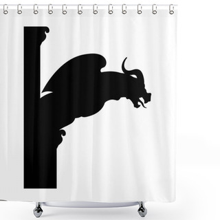 Personality  Black Silhouette Of Gothic Statue Of Gargoyle On Wall. Medieval Architecture. Side View Of Stone Cathedral Sculpture. Isolated Image On White Background Shower Curtains