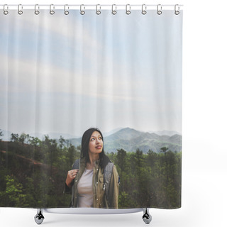 Personality  Woman Trekking In Mountains  Shower Curtains