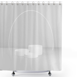 Personality  3d Render Of Total White Podiums For Products. Winner Platform. Shower Curtains