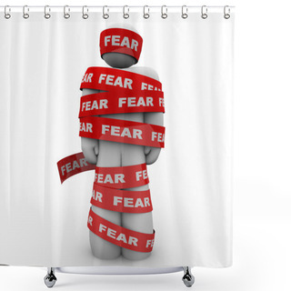 Personality  Scared Afraid Man Wrapped In Red Fear Tape Shower Curtains