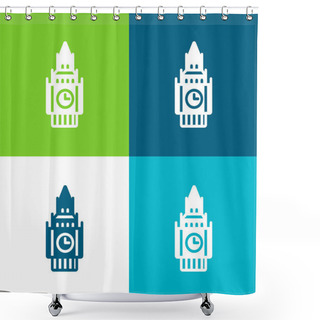 Personality  Big Ben Flat Four Color Minimal Icon Set Shower Curtains