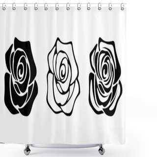 Personality  Set Of Three Black Silhouettes Of Roses. Vector Illustrations. Shower Curtains