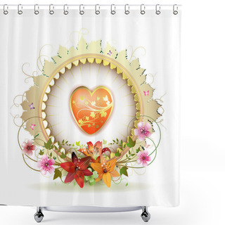 Personality  Circular Floral Frame With Heart Shower Curtains