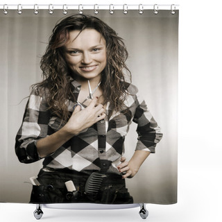 Personality  Smiley Hairdresser With Scissors Shower Curtains