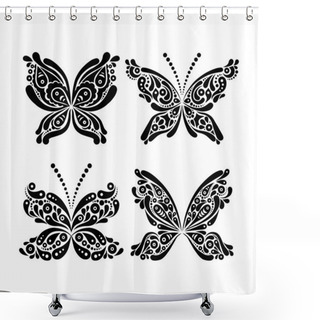 Personality  Set Of Beautiful Black And White Butterfly Tattoo Shower Curtains