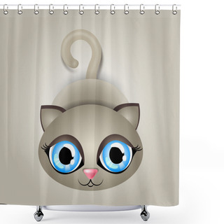Personality  Vector Illustration Of A Cat With Big Blue Eyes Shower Curtains