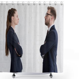 Personality  Serious Businesspeople With Crossed Arms Looking At Each Other Shower Curtains