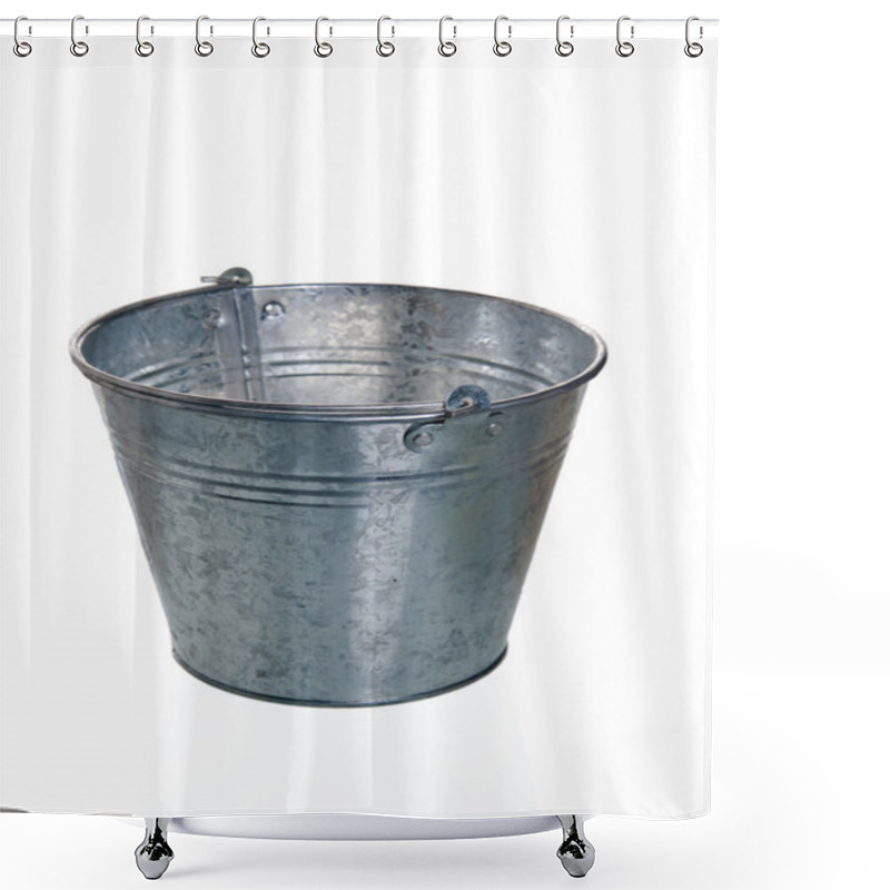 Personality  The Empty Zinced Bucket A Close Up Is Isolated On White Shower Curtains