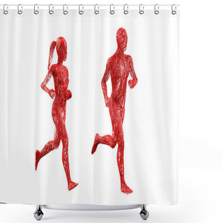 Personality  Two People Woman Man Male Female Veins Blood Red Tangled Body Movement Running Posture On White Background. Medical Sports Science Of Anatomy Human Body. Isolated With Clipping Path. 3D Illustration. Shower Curtains