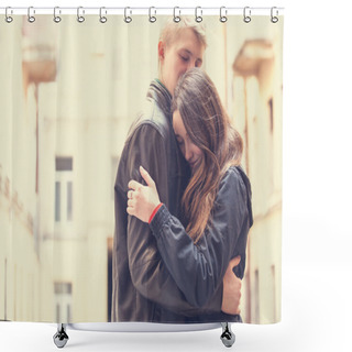 Personality  Young Teen Couple At Outdoor. Shower Curtains