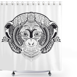 Personality  Head Of Monkey. Sketch Of Tattoo. Shower Curtains