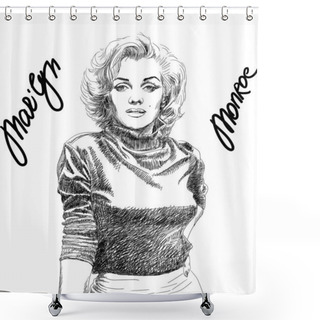 Personality  Merlin Monroe Black And White Pencil Drawing, Vector Illustration Sketch Shower Curtains