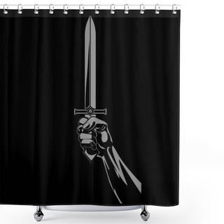 Personality  Hand Of A Warrior With A Sword. Design Of A Warriors Hand Holding A Medieval Sharp Sword Shower Curtains