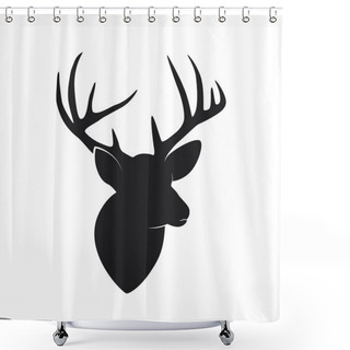 Personality  Silhouette Of Deer Head With Antlers Isolated On White Background Shower Curtains