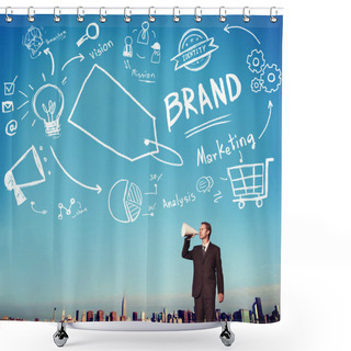 Personality  Man Speaking In Megaphone And Brand Concept Shower Curtains