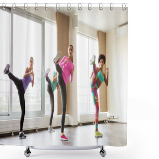 Personality  Group Of Women Working Out And Fighting In Gym Shower Curtains