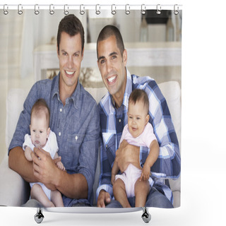 Personality  Two Fathers On Sofa At Home Shower Curtains