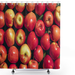 Personality  Top View Of Different Apples On Green Grass Background  Shower Curtains