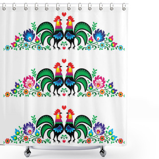 Personality  Polish Floral Folk Long Embroidery Pattern With Roosters - Wzory Lowickie Shower Curtains