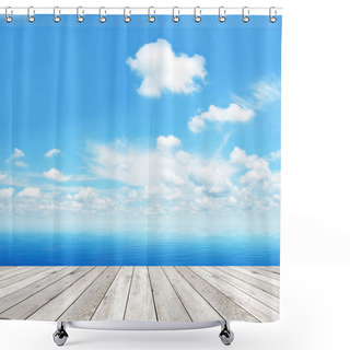 Personality  Wood Plank As A Pier On Blue Sky Background Shower Curtains