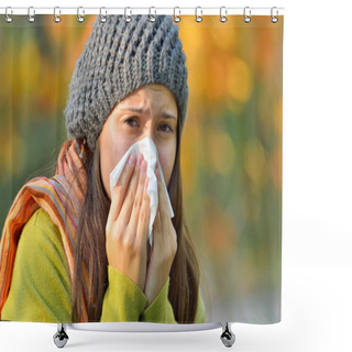 Personality  Girl With Allergy Or Cold Using Tissue Shower Curtains