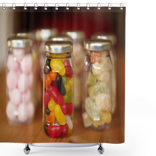 Personality  Colourful Jelly Beans In Jar Shower Curtains