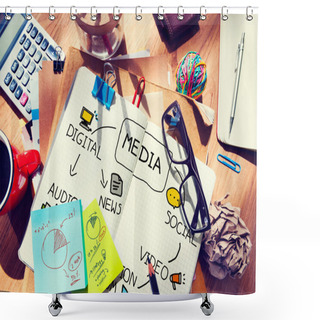 Personality  Messy Office Desk With Digital Media Shower Curtains