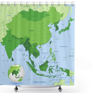 Personality  High Detail Vector Map Of Far East Asia Shower Curtains