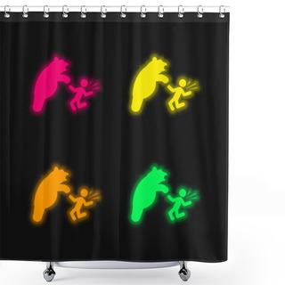 Personality  Bear Attacking Four Color Glowing Neon Vector Icon Shower Curtains