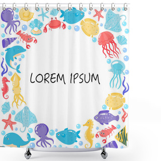 Personality  Card With Different Cute Underwater Animals In Cartoon Style Wit Shower Curtains