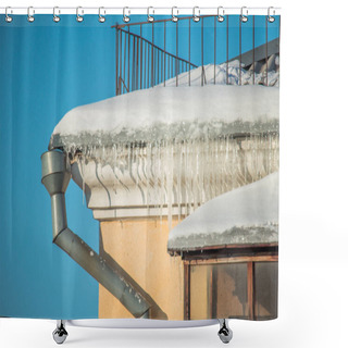 Personality  Dangerous Icicles In A House Roof Shower Curtains