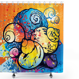 Personality  Composition Of Colorful Abstract Seashells On The Beach With Spr Shower Curtains