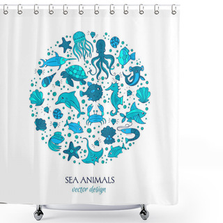 Personality  Sea Animals Circle Shower Curtains