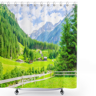 Personality  Alpine Landscape And Green Meadows Alps, Austria Shower Curtains