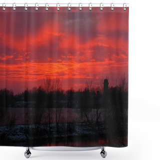 Personality  Blood-red Dusk On Volhov River. Shower Curtains