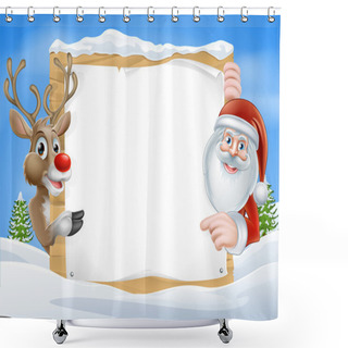 Personality  Christmas Reindeer And Santa Sign Shower Curtains