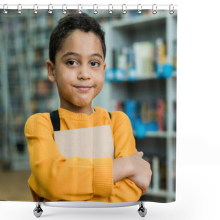Personality  Cute African American Boy Smiling While Holding Book  Shower Curtains