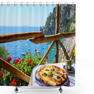 Personality                                 Pizza Place Terrace Overlooking To Beautiful Positano Coast Shower Curtains