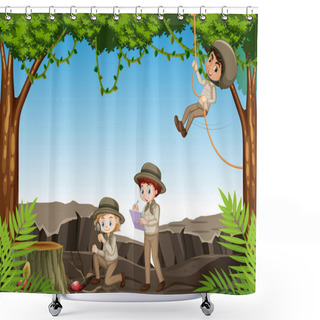 Personality  Scene With Children Exploring Nature In The Woods Shower Curtains