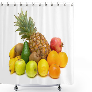 Personality  Still Life Of Fresh Fruits On White Background Shower Curtains