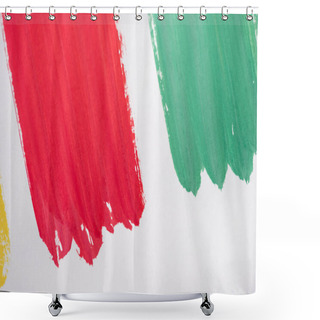 Personality  Top View Of Abstract Colorful Green And Red Paint Brushstrokes On White Background Shower Curtains