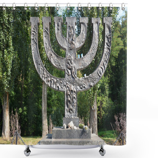 Personality  A Menorah Memorial Dedicated To Jewish People Executed In 1941 In Babi Yar In Kiev By German Forces. Holocaust. Shower Curtains