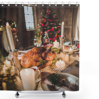 Personality  Roasted Turkey On Holiday Table Shower Curtains